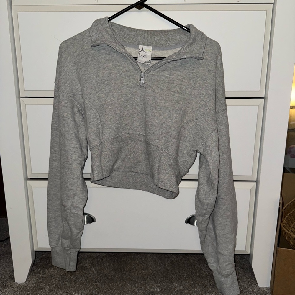 Aerie Light Gray Cropped Hoodie